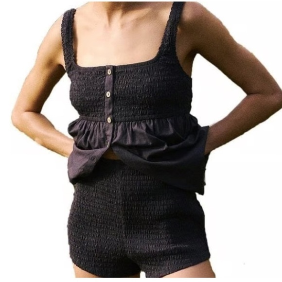 NWOT Free People S Zola 2 Piece Set Black Smocked New $88 retail - Picture 3 of 6